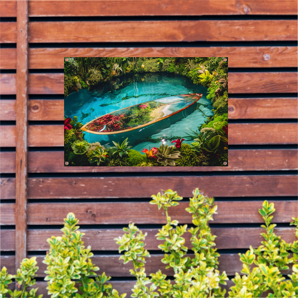 Minimalistische surfplank schildering tuinposter