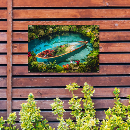 Minimalistische surfplank schildering tuinposter