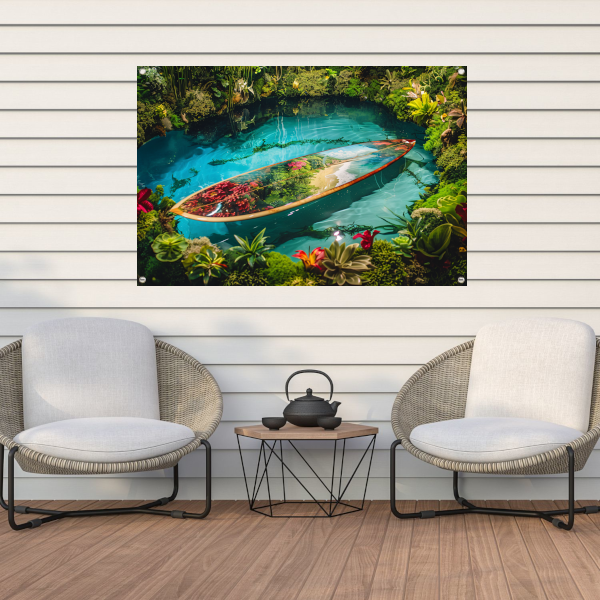 Minimalistische surfplank schildering tuinposter