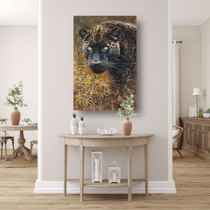 Gedetailleerd aquarel schilderij van een panter canvas