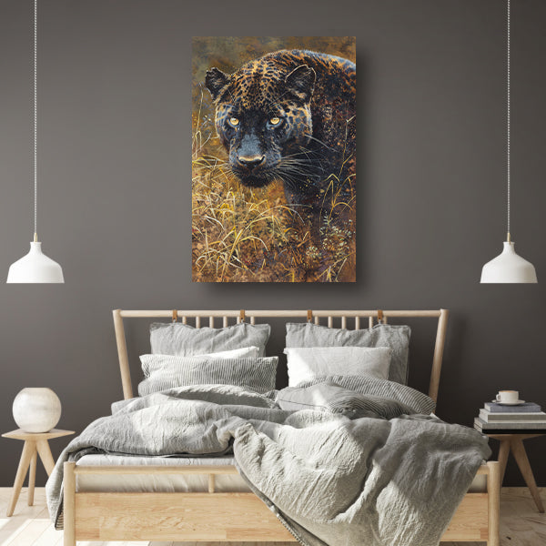 Gedetailleerd aquarel schilderij van een panter canvas