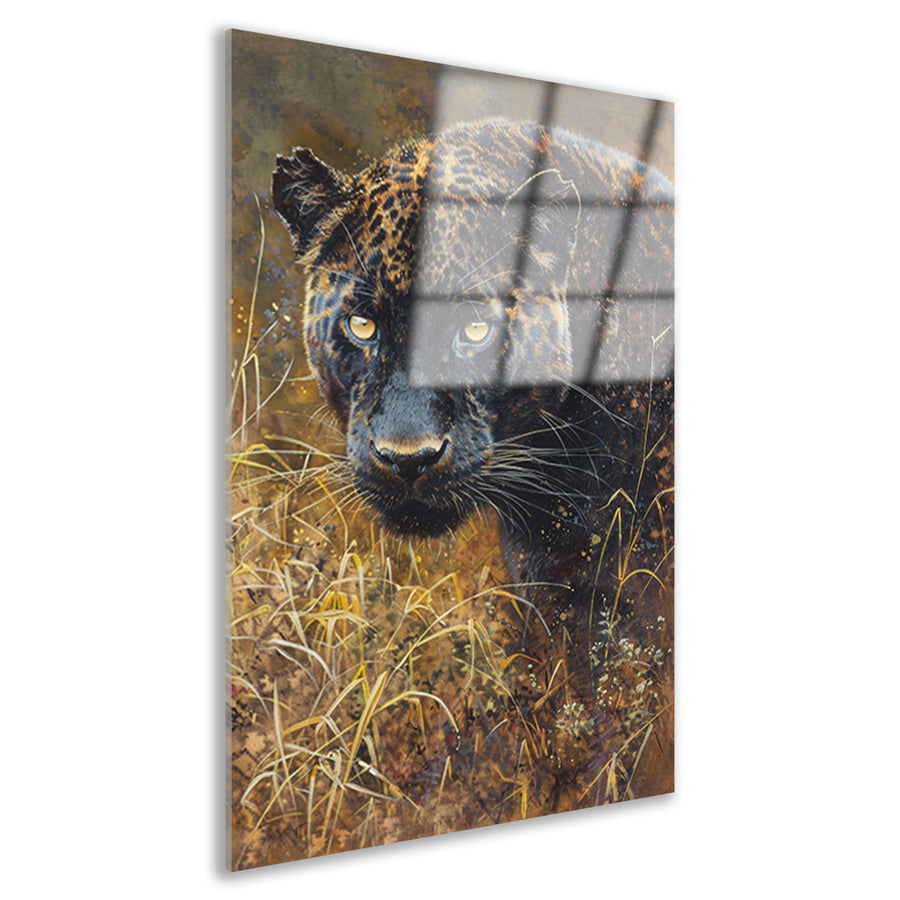 Gedetailleerd aquarel schilderij van een panter acrylglas