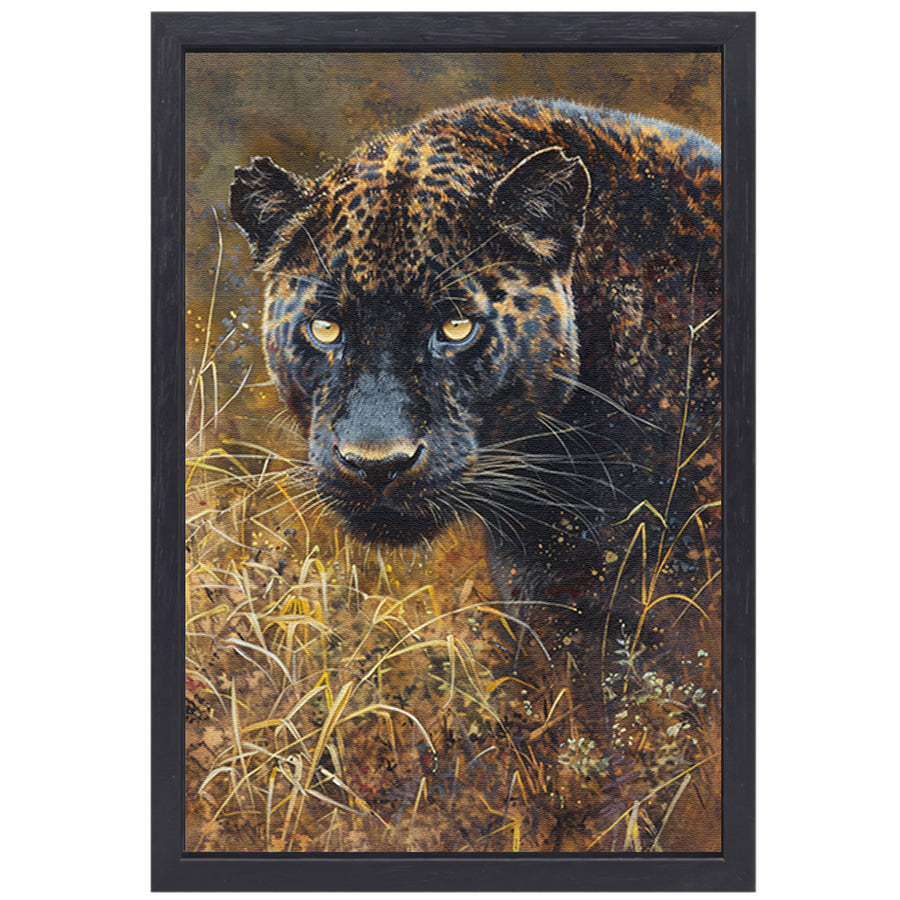 Gedetailleerd aquarel schilderij van een panter canvas met baklijst