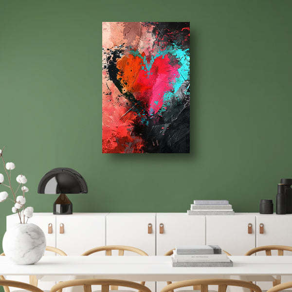 Abstract Hart in Explosie van Kleuren canvas met baklijst