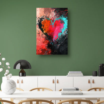 Abstract Hart in Explosie van Kleuren canvas met baklijst