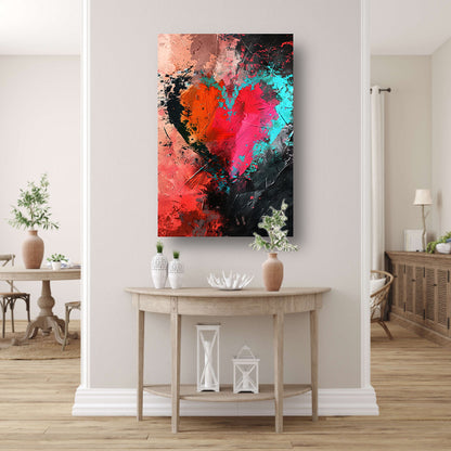 Abstract Hart in Explosie van Kleuren canvas met baklijst