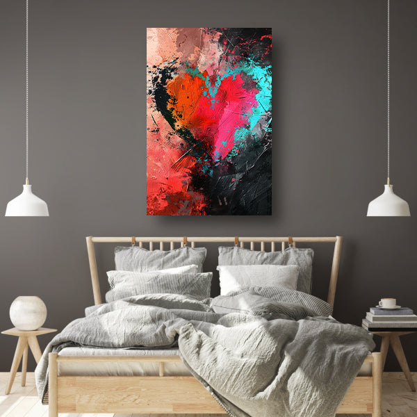 Abstract Hart in Explosie van Kleuren canvas met baklijst