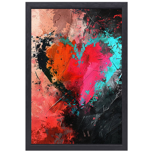 Abstract Hart in Explosie van Kleuren canvas met baklijst