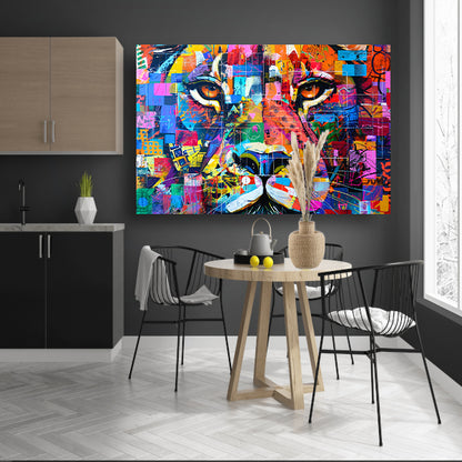 Kleurrijke abstracte leeuw schilderij kunst acrylglas