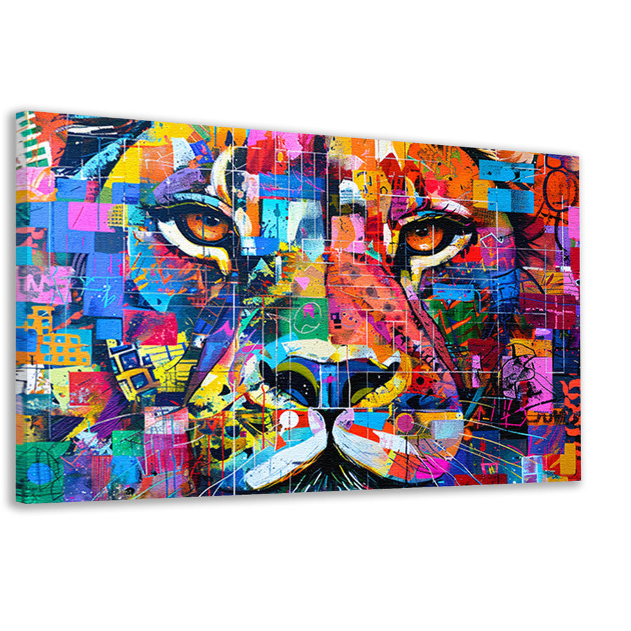 Kleurrijke abstracte leeuw schilderij kunst canvas