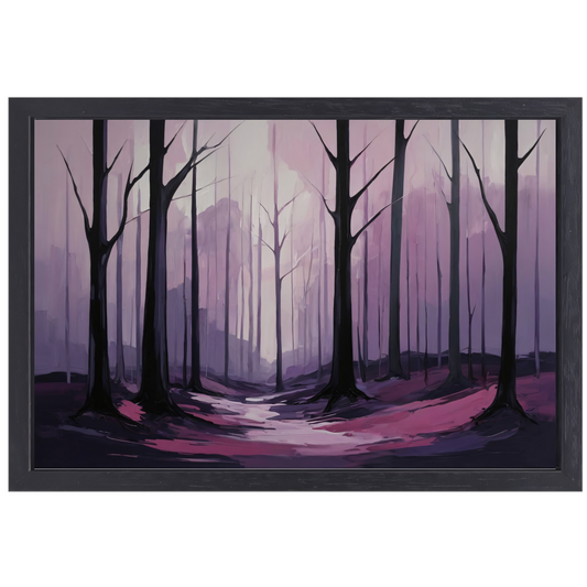 Abstract Boslandschap in Paarse Dageraad canvas met baklijst