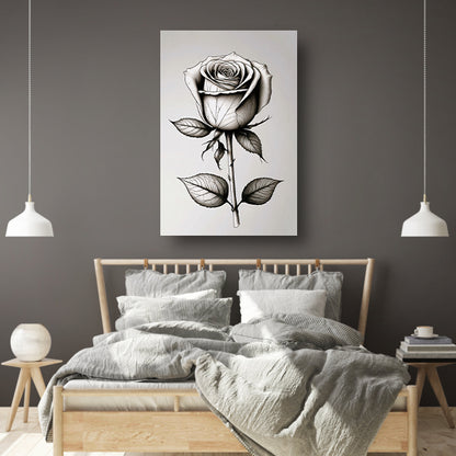 Minimale zwarte lijntekening van roos acrylglas