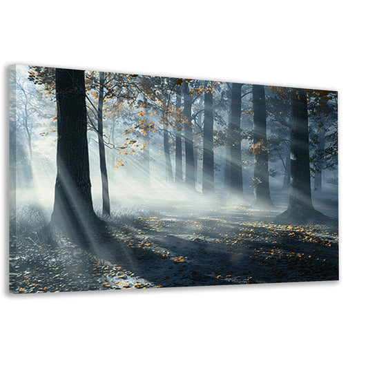 Mistig Bos met Zonnestralen en Schaduwen canvas