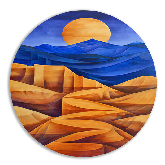 Surrealistisch berglandschap met felle kleuren forex muurcirkel