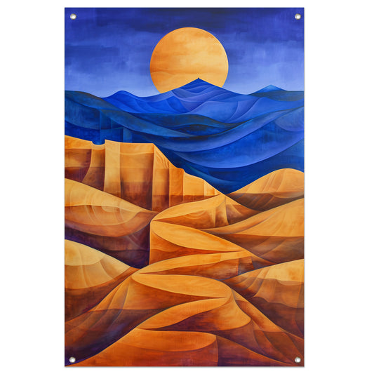 Surrealistisch berglandschap met felle kleuren tuinposter