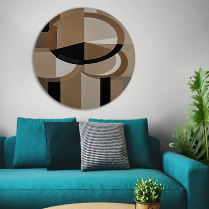 Geometrische Compositie met Aardetinten en Cirkels aluminium muurcirkel