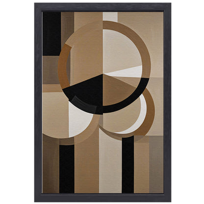 Geometrische Compositie met Aardetinten en Cirkels canvas met baklijst
