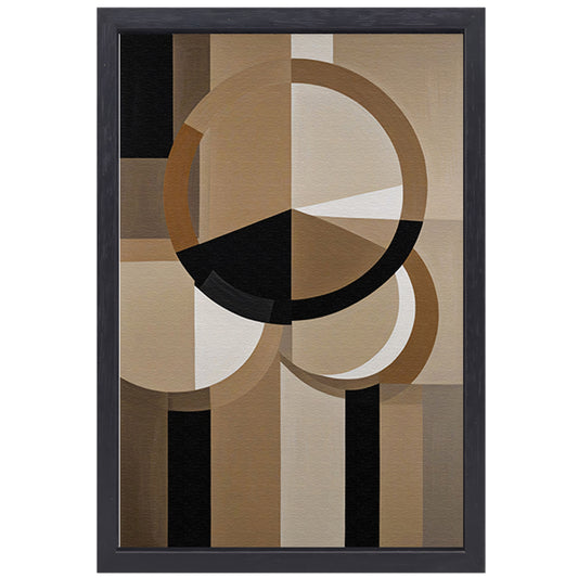 Geometrische Compositie met Aardetinten en Cirkels canvas met baklijst