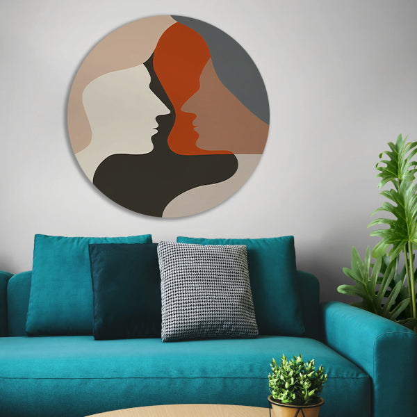 Abstracte Menselijke Profielen in Harmonieuze Kleuren aluminium muurcirkel