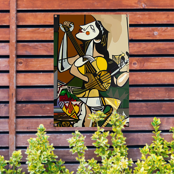 Abstract muzikant in dynamische kleuren tuinposter