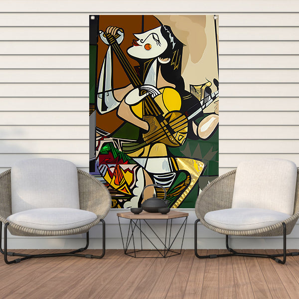 Abstract muzikant in dynamische kleuren tuinposter