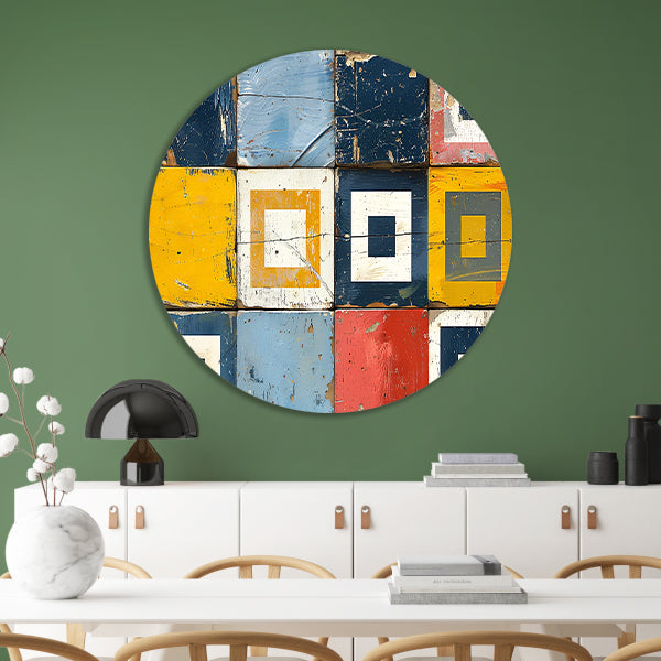 Vierkanten en Rechthoeken in Primaire Tinten aluminium muurcirkel