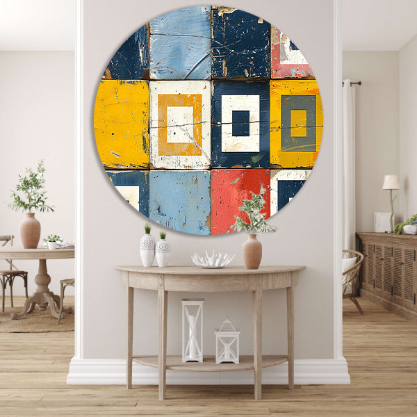 Vierkanten en Rechthoeken in Primaire Tinten aluminium muurcirkel