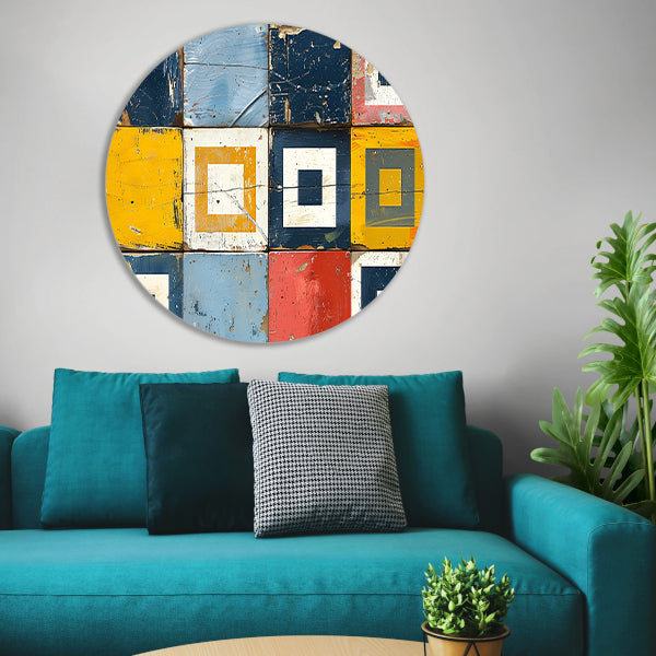 Vierkanten en Rechthoeken in Primaire Tinten aluminium muurcirkel