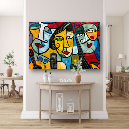Kubistisch portret van muzikanten met instrumenten   acrylglas