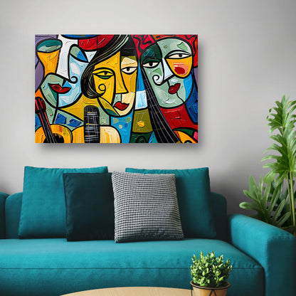Kubistisch portret van muzikanten met instrumenten   acrylglas