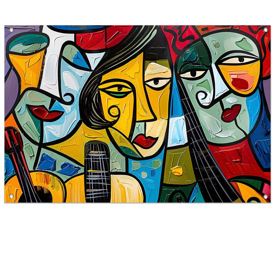 Kubistisch portret van muzikanten met instrumenten   tuinposter
