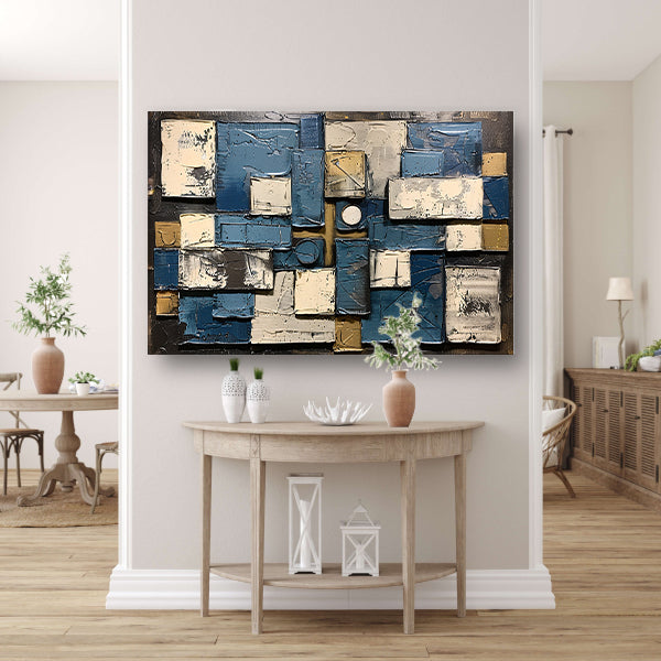 Abstract schilderij met rechthoeken en cirkels poster