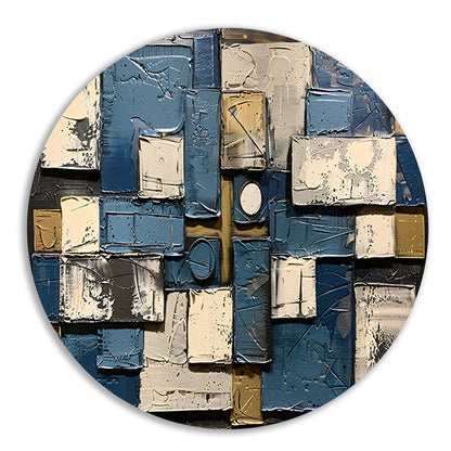 Abstract schilderij met rechthoeken en cirkels aluminium muurcirkel