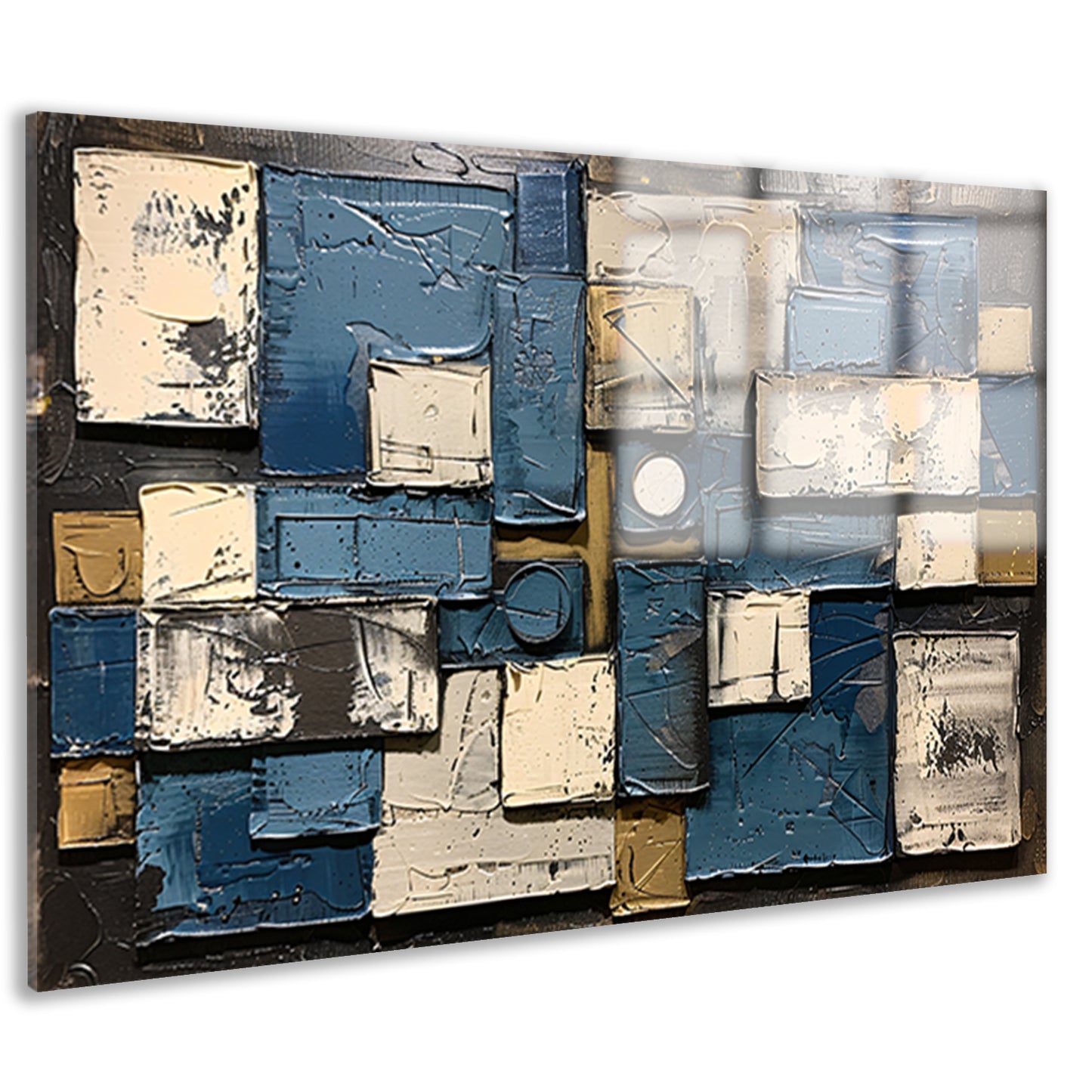 Abstract schilderij met rechthoeken en cirkels acrylglas