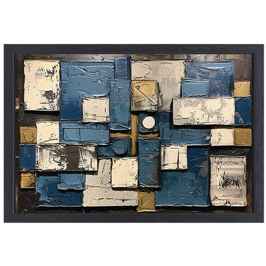 Abstract schilderij met rechthoeken en cirkels canvas met baklijst