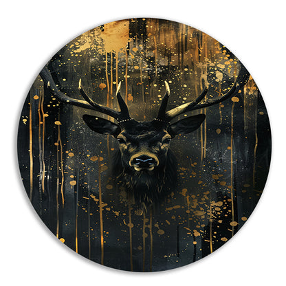 Mysterieuze hert met gouden accenten aluminium muurcirkel