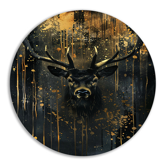 Mysterieuze hert met gouden accenten aluminium muurcirkel