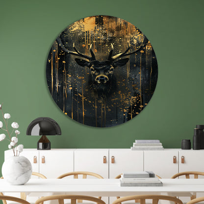 Mysterieuze hert met gouden accenten aluminium muurcirkel