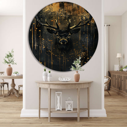 Mysterieuze hert met gouden accenten aluminium muurcirkel