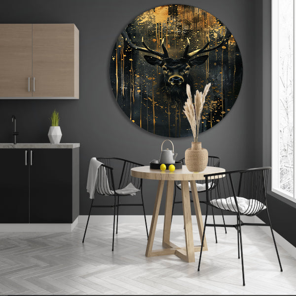 Mysterieuze hert met gouden accenten aluminium muurcirkel
