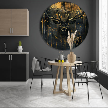 Mysterieuze hert met gouden accenten aluminium muurcirkel