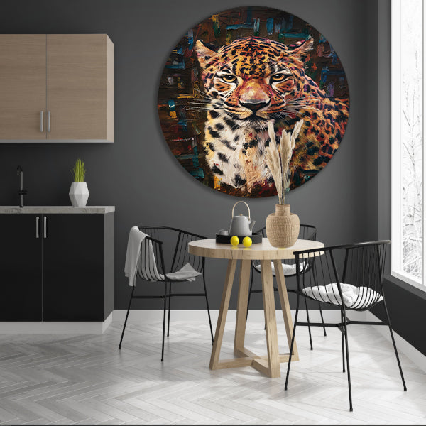 Expressief Luipaard in Moderne Kunststijl forex muurcirkel