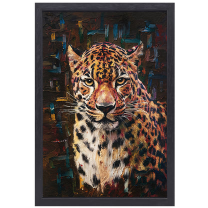 Expressief Luipaard in Moderne Kunststijl canvas met baklijst