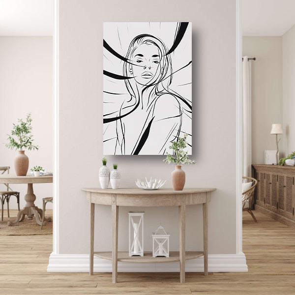 Minimale lijnillustratie van vrouwengezicht canvas