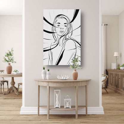 Minimale lijnillustratie van vrouwengezicht canvas
