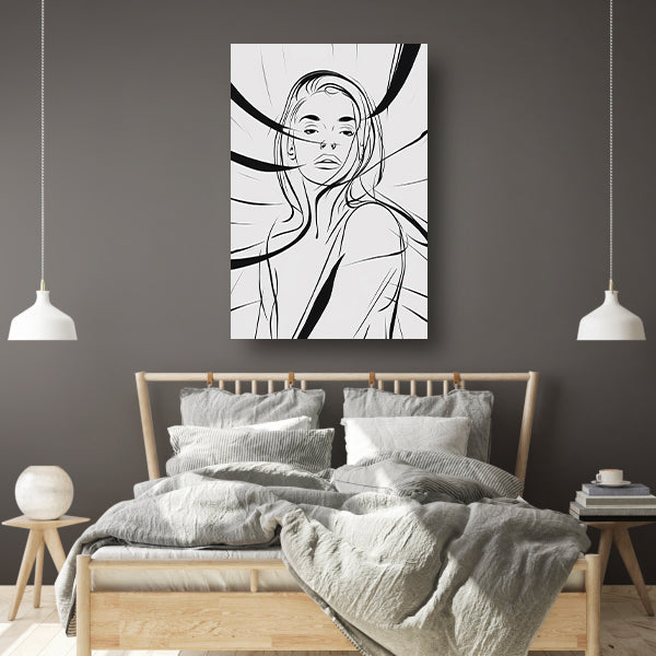 Minimale lijnillustratie van vrouwengezicht canvas