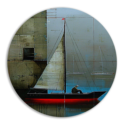 Surrealistisch schilderij van boot bij gebouw forex muurcirkel