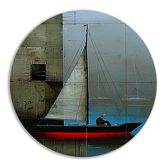 Surrealistisch schilderij van boot bij gebouw forex muurcirkel