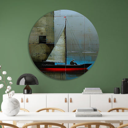 Surrealistisch schilderij van boot bij gebouw forex muurcirkel