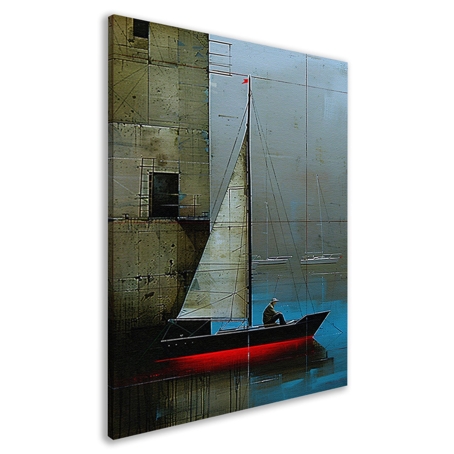 Surrealistisch schilderij van boot bij gebouw canvas